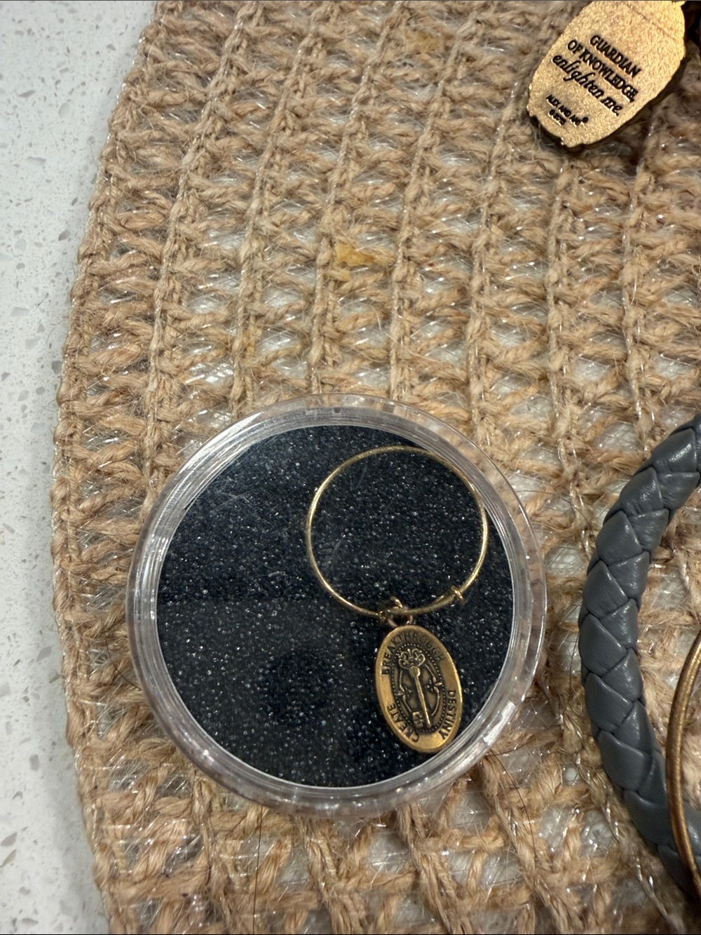 Alex and Ani Mixed Metal Stackable Charm Bangles with Red Accent - Picture 2 of 2